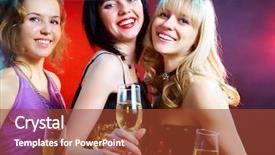  Presentation with three - Amazing slides having heimlich - three young girls clink glasses backdrop and a  colored foreground