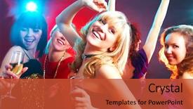  Presentation with dancing - PPT theme enhanced with heimlich - young beautiful cheerful girls dancing background and a red colored foreground