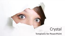  Presentation with paper - Presentation design enhanced with heimlich - young girl peeping through hole background and a white colored foreground