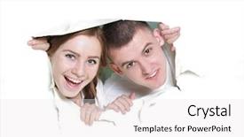  Presentation with young happy couple - Colorful presentation enhanced with heimlich - young happy couple looking backdrop and a white colored foreground