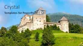  Presentation with castle - Presentation design enhanced with heinfels-castle-in-tyrol-austria background and a light blue colored foreground