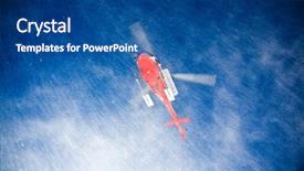  Presentation with helicopter - Colorful presentation enhanced with heli skiing helicopter is landing on a ski slope backdrop and a ocean colored foreground
