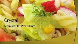  Presentation with maize - Slides with helice - salad with fussilli pasta radishes background and a  colored foreground
