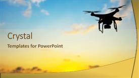  Presentation with drone technology delivery flying - Amazing presentation design having flying silhouette of drone against sunset backdrop and a soft green colored foreground