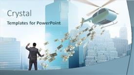 Presentation with helicopter - Colorful presentation theme enhanced with helicopter-money-concept-with-businessman backdrop and a cool aqua colored foreground