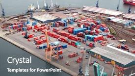 Presentation with container terminal - PPT theme featuring container terminal in antwerp harbor background and a gray colored foreground