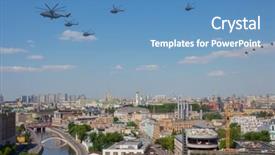  Presentation with world war - Presentation theme enhanced with helicopters fly during military parade background and a teal colored foreground