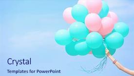  Presentation with balloons blue - Theme featuring helio - female hand holding colorful balloons background and a light blue colored foreground