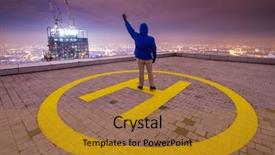  Presentation with tall building - Slides with heliport - man stands on helipad background and a gold colored foreground