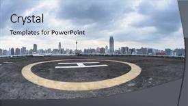  Presentation with china guangzhou - PPT theme featuring heliport and skyline in guangzhou background and a  colored foreground