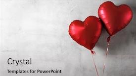  Presentation with balloons - Beautiful PPT theme featuring helium - two heart shaped foil balloons backdrop and a light gray colored foreground