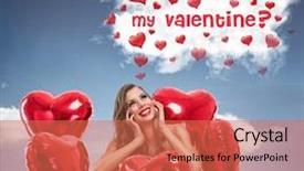  Presentation with sympathy - Colorful slides enhanced with helium balloons - woman in love daydreams fantasizing backdrop and a  colored foreground