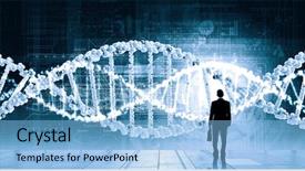  Presentation with virtual - Slide deck featuring helix - businessman standing with back background and a light blue colored foreground