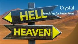 Presentation with hell - Beautiful presentation theme featuring hell - heaven signpost backdrop and a ocean colored foreground