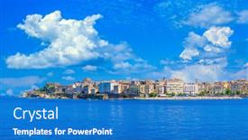  Presentation with island - Audience pleasing slide set consisting of hellenic-old-castle-at-corfu backdrop and a teal colored foreground