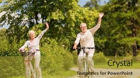  Presentation with exercise n old age - Presentation theme featuring hello - active old age people background and a gold colored foreground