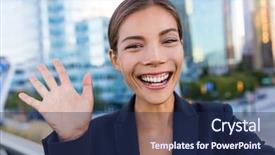  Presentation with business hello - Theme enhanced with hello - business woman taking selfie photo background and a navy blue colored foreground