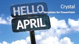  Presentation with person help sign poverty - Beautiful PPT theme featuring hello april sign with sky backdrop and a ocean colored foreground
