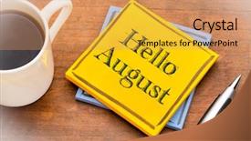  Presentation with august - Presentation design with hello august - text background and a coral colored foreground