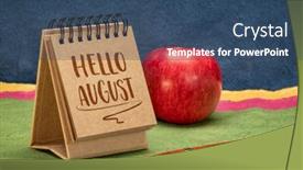  Presentation with august - PPT theme consisting of hello-august-greeting-note-handwriting background and a ocean colored foreground