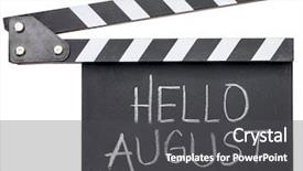 Presentation with clapboard - PPT theme consisting of hello august in white chalk background and a dark gray colored foreground