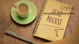  Presentation with august - Colorful slides enhanced with hello-august-welcome-note-handwriting backdrop and a gold colored foreground