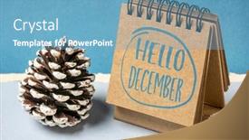  Presentation with pine cone - PPT theme with hello-december-greeting-card-handwriting background and a teal colored foreground