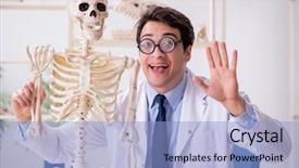  Presentation with human body science 3d - Colorful PPT layouts enhanced with hello doctor - crazy professor studying human skeleton backdrop and a  colored foreground