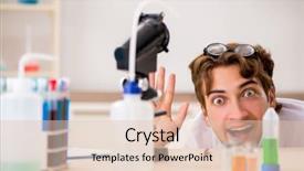  Presentation with tests - Beautiful slide deck featuring hello doctor - funny crazy chemist doing experiments backdrop and a  colored foreground