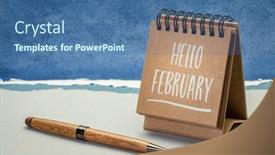  Presentation with february - Slide deck consisting of hello-february-greeting-card-handwriting background and a ocean colored foreground