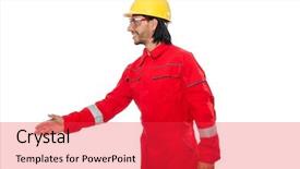  Presentation with industrial - Presentation theme enhanced with hello kity - industrial worker isolated background and a red colored foreground