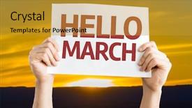  Presentation with hello kitty cartoon - Theme featuring hello march card with sunset background and a gold colored foreground