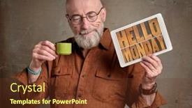  Presentation with work - Theme with hello-monday-smiling-senior-man background and a tawny brown colored foreground