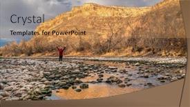 Presentation with nature river - Audience pleasing PPT layouts consisting of hello-mountain-sunset-light backdrop and a coral colored foreground