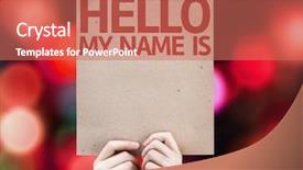  Presentation with name - Audience pleasing PPT theme consisting of hello my name is card backdrop and a coral colored foreground