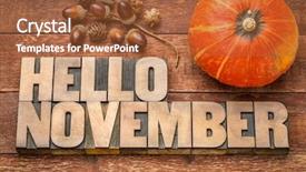  Presentation with november - Slide deck with hello november greeting card - letterpress background and a red colored foreground