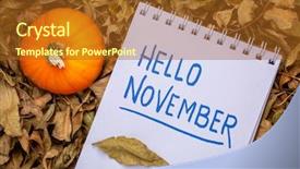  Presentation with november - Presentation having hello november handwriting background and a tawny brown colored foreground