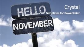  Presentation with november - PPT layouts with hello november sign with clouds background and a ocean colored foreground