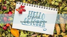  Presentation with october - Presentation theme enhanced with hello-october-cheerful-greeting-note background and a sky blue colored foreground
