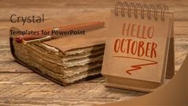  Presentation with spiral notebook - Presentation design with hello-october-welcome-note-handwriting background and a red colored foreground