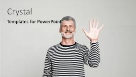  Presentation with positive attitude - Slide deck consisting of hello-senior-man-feeling-happy background and a light gray colored foreground