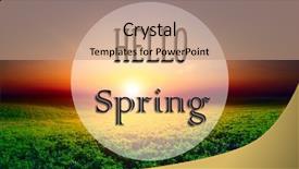  Presentation with green beauty - PPT theme enhanced with hello spring and green field beauty nature background background and a coral colored foreground