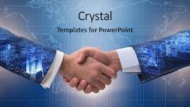  Presentation with handshake - PPT theme having hello world - handshake concept - business metaphor background and a teal colored foreground