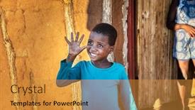  Presentation with world - Slides enhanced with hello-world-happy-african-child background and a gold colored foreground