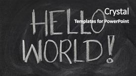  Presentation with first - Amazing presentation theme having hello world message backdrop and a dark gray colored foreground