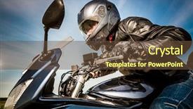  Presentation with motorcycle racing - Beautiful presentation design featuring helmet and leather jacket racing backdrop and a tawny brown colored foreground