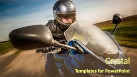  Presentation with road racing - Slide deck having helmet and leather jacket racing background and a tawny brown colored foreground