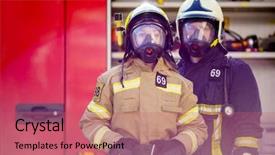  Presentation with fire station - Audience pleasing slide set consisting of helmet and mask next backdrop and a coral colored foreground