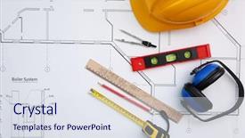  Presentation with engineering drawing tools - Beautiful presentation featuring helmet and other tools backdrop and a sky blue colored foreground