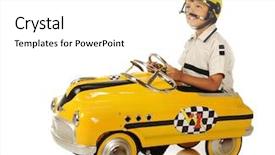  Presentation with race car - Slides featuring helmet and pedal race car background and a white colored foreground